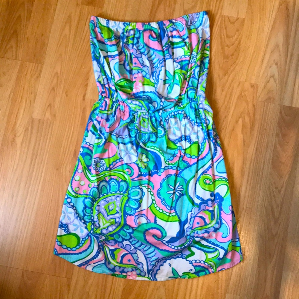 Lilly Pulitzer Strapless Dress in Blue, Green, and Pink